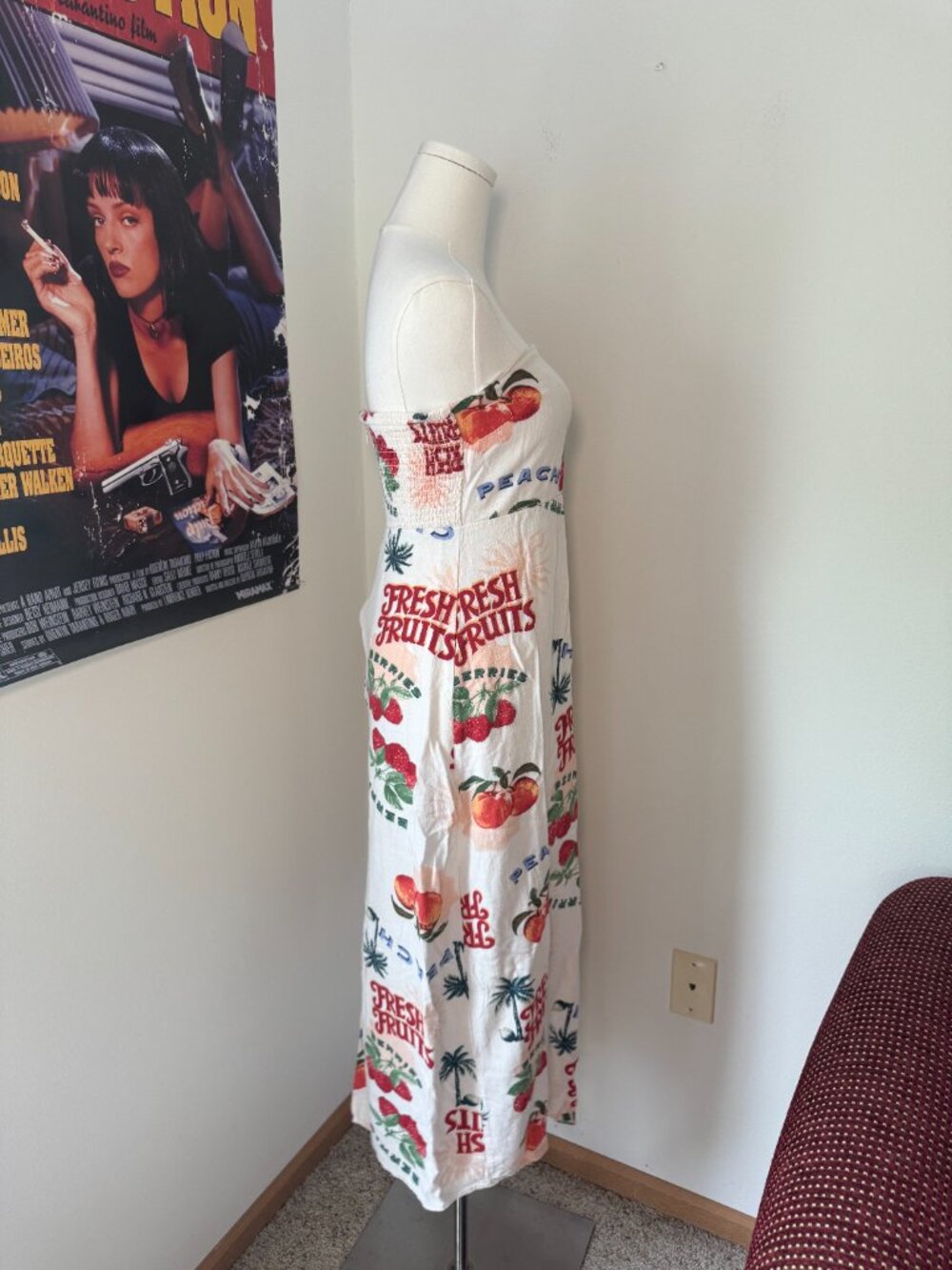 Paper Heart Midi Fresh Fruits Cream and Colorful Dress with Back Slit - Picture 10 of 13